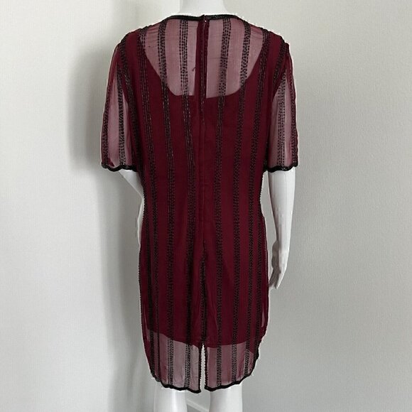 Vintage 90s Jennifer by KVM Party Dress Size M Cranberry Sequin Embroidered Silk - Picture 16 of 16